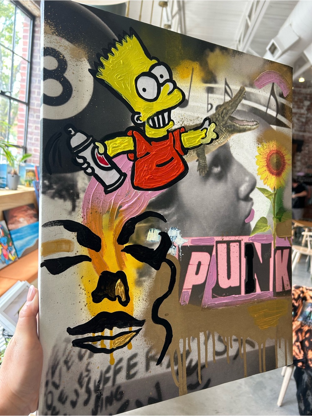 Mixed Media 'PUNK' Graffiti Art Print - Pink, Yellow, Black 16 by 20 canvas
